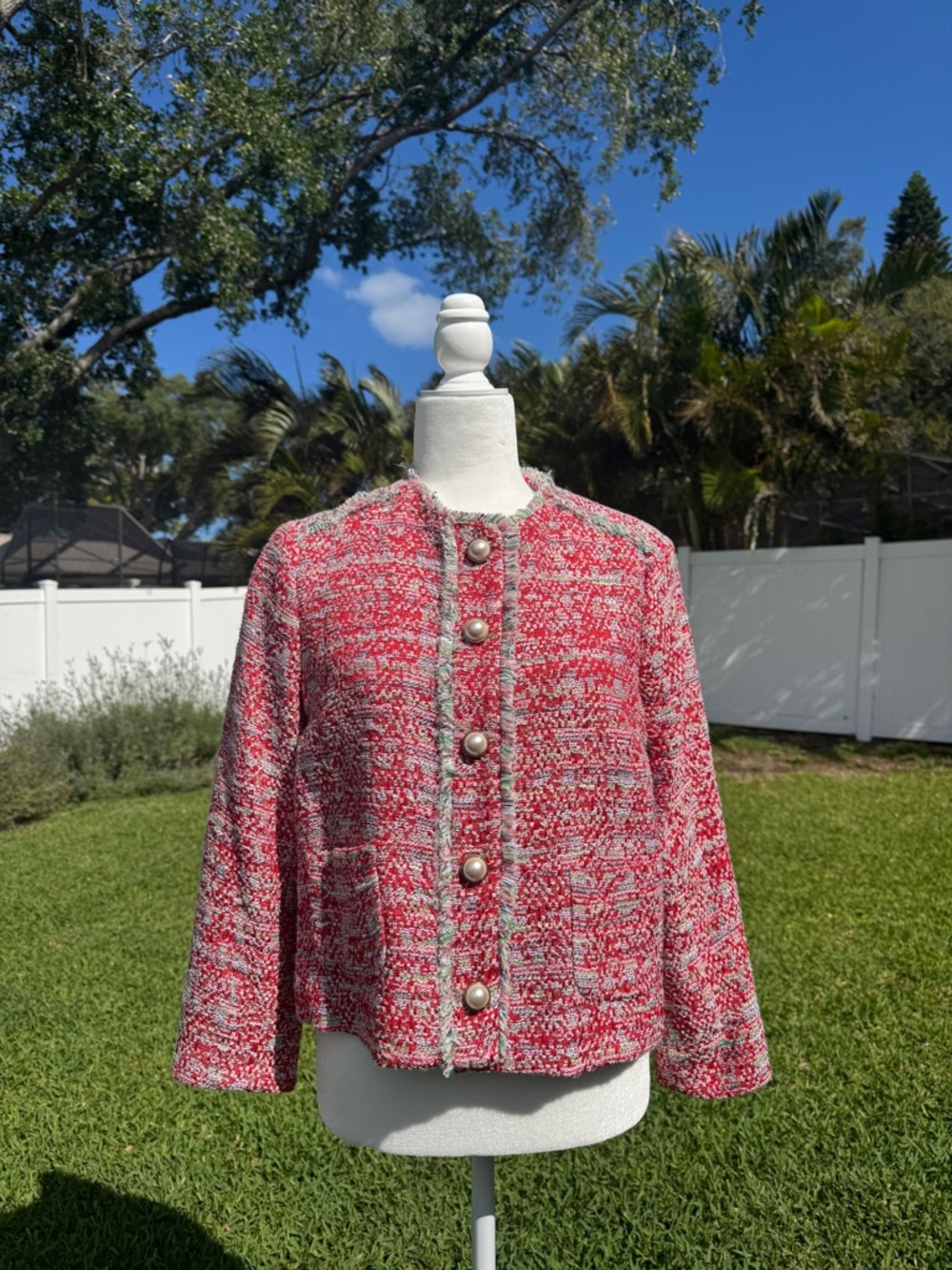 Zara Pink Tweed Pearl-Button Blazer